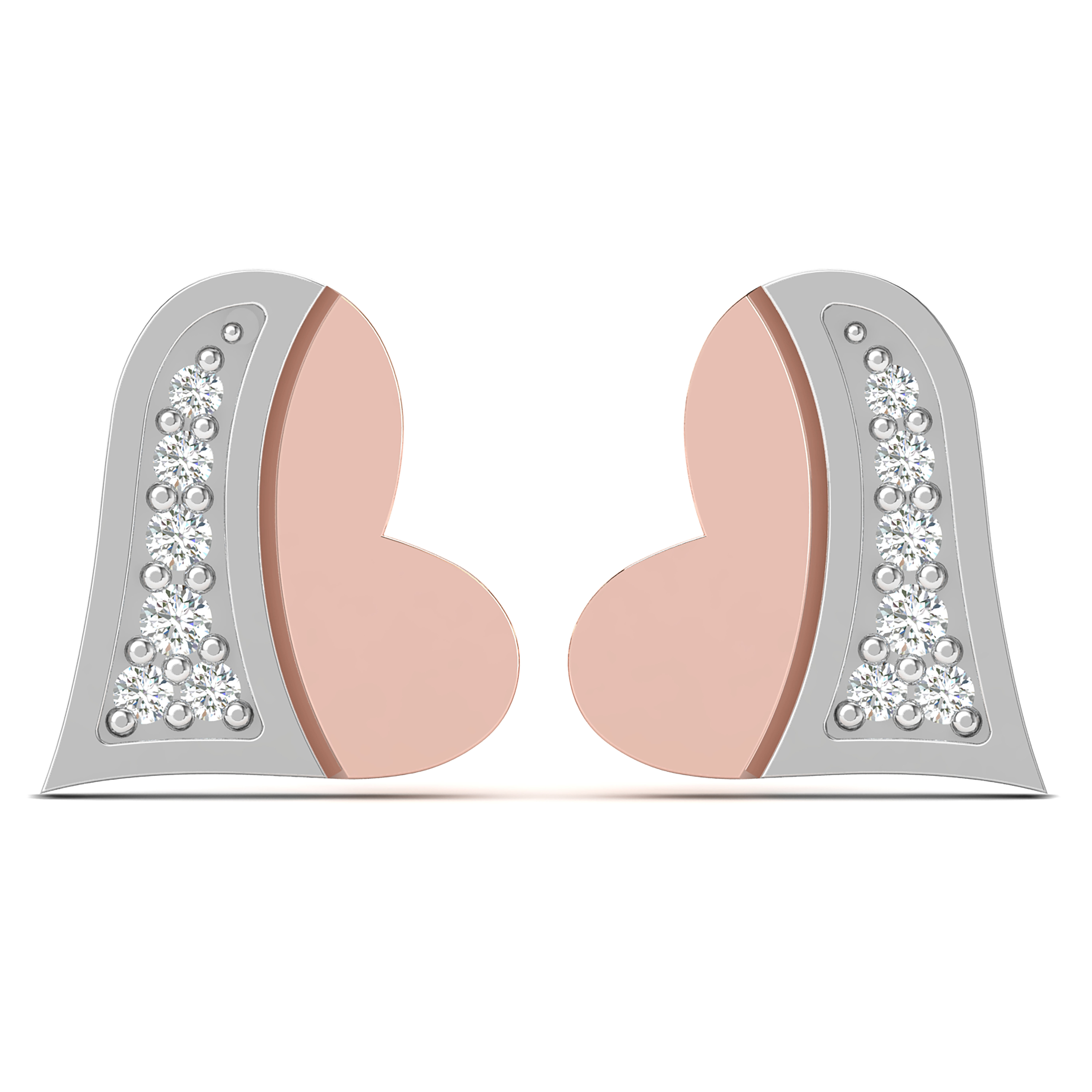 Dual-Tone Half-Heart Diamond Stud Earrings